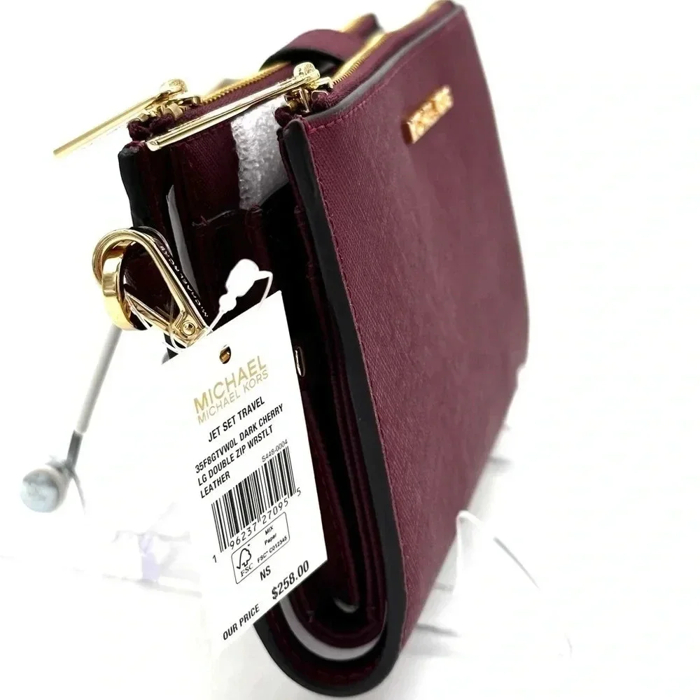 Michael Kors Large Double Zip Wallet Wristlet Dark Cherry (NWT)